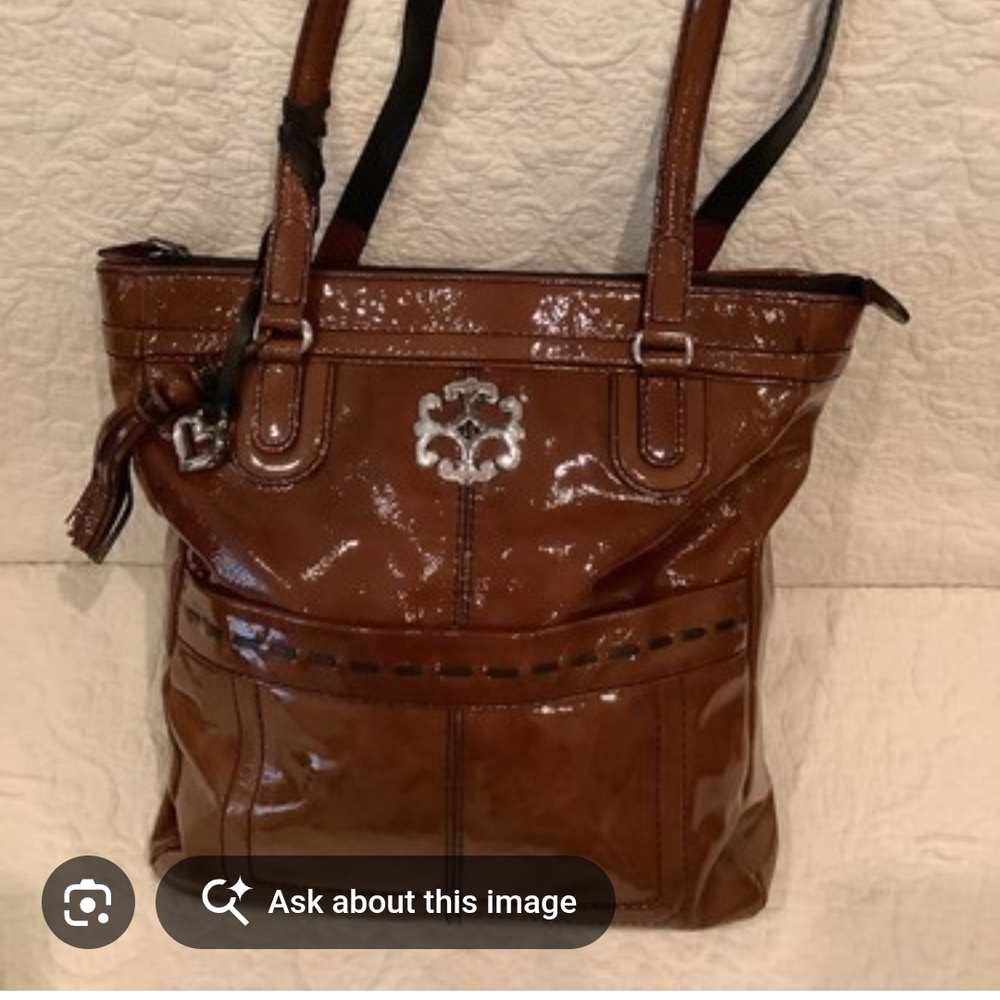 Brighton Glossy Brown Tote with Silver Detail